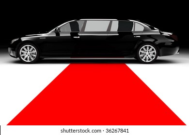 A Black Limousine With A Red Carpet