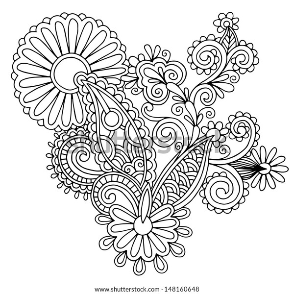Black Line Art Ornate Flower Design Stock Illustration 148160648