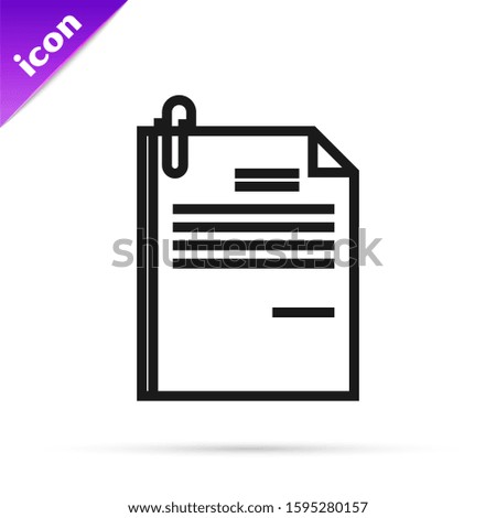 Black line File document and paper clip icon isolated on white background. Checklist icon. Business concept.  