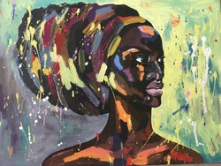 Black Lives Matter. African Woman In Turban Portrait Pop Art Style Picture. African Woman Painting