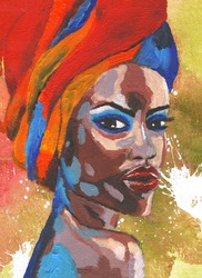 Black Lives Matter. African Woman In Turban Portrait In Pop Art Style Modern Art Painting