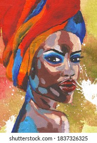 Black Lives Matter. African Woman In Turban Portrait In Pop Art Style Modern Art Painting