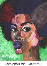 Black Lives Matter. African Woman Portrait Pop Art Style Picture. African Woman Painting. Colorful Exotic Portrait Of A Beautiful Dark Skinned Woman 