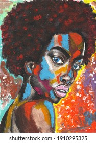 Black lives matter  African woman and curly black   red hair portrait pop art style picture  African woman painting