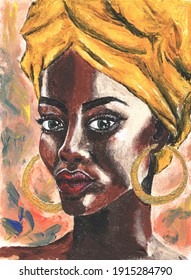 Black Lives Matter. African Woman In Turban Portrait In Pop Art Style Modern Art Painting. Acrylic Illustration