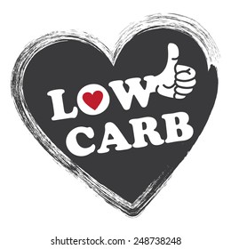 Black Low Carb Heart Shape Sticker, Icon Or Label Isolated On White Background 