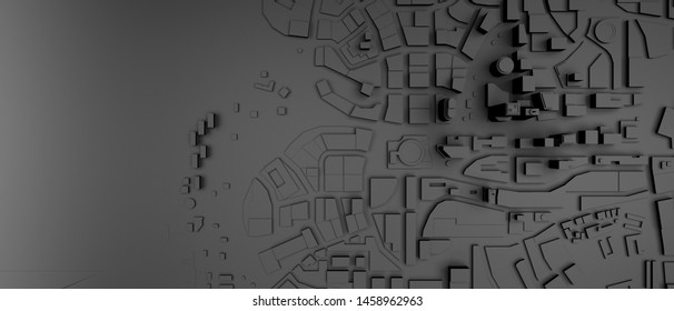 Black Low Poly City Top View. 3d Rendering