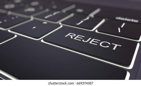 Black luminous computer keyboard and reject key. Conceptual 3D rendering