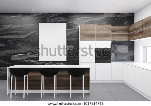 Black Marble Kitchen Interior Gray Floor Stock Illustration 1017514768