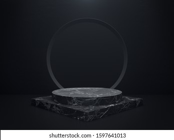 Black Marble Texture Of Product Display, Pedestal, Podium, Stand, 3D Rendering.