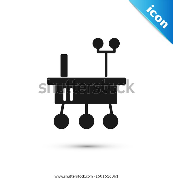 Black Mars rover icon isolated on white background.\
Space rover. Moonwalker sign. Apparatus for studying planets\
surface.  