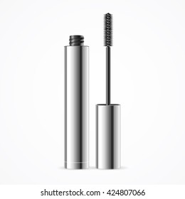 Black Mascara Open Silver Tube Illustration Stock Illustration