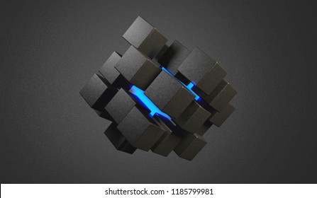 Black Matte Glowing Cube Creative Background