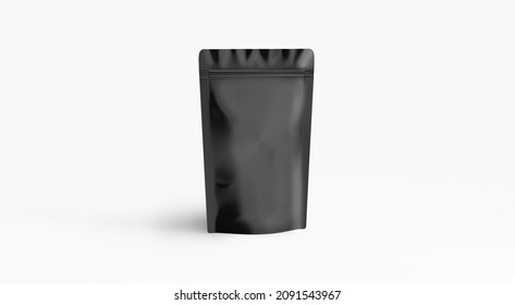 Black Matte Plastic Paper Pouch Bag Mockup On White Background Coffee Package, 3d Illustration