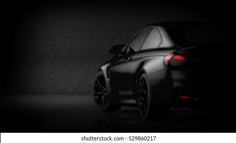 Black matte sports car (with grunge overlay) - 3d illustration