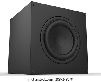 Black Matte Sub Woofer Bass Music Speaker - Closeup Shot - 3D Illustration