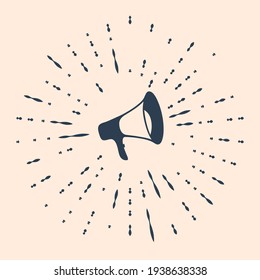 Black Megaphone icon isolated on beige background. Abstract circle random dots