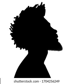 Black Men African American, African profile picture silhouette. Man from the side with afroharren. Dreadlocks hairstyle, afro hair and beard.