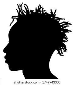 Black Men African American, African Profile Picture Silhouette. Man From The Side With Afroharren. Dreadlocks Hairstyle, Afro Hair And Beard. Silhouette