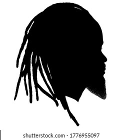 Black Men African American, African profile picture silhouette. Man from the side with afroharren. Long Dreads, Long Dreadlocks hairstyle, afro hair and beard. Silhouette