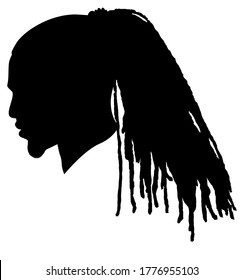 Black Men African American, African Profile Picture Silhouette. Man From The Side With Afroharren. Long Dreads, Long Dreadlocks Hairstyle, Afro Hair And Beard. Silhouette