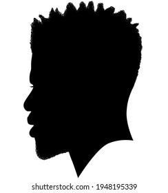 Black Men African American, African profile picture silhouette. Man from the side with afroharren. Dreadlocks hairstyle, afro hair and beard. Silhouette