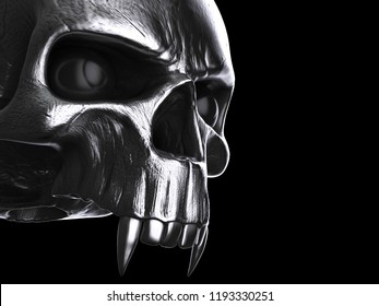 Black Metal Vampire Skull - No Lower Jaw - 3D Illustration