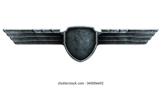 Black metal wings isolated on white background front view. 3d render