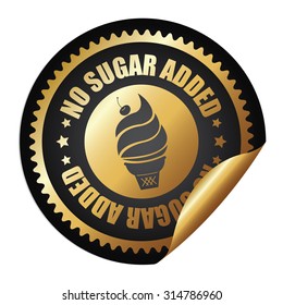 Black Metallic Circle No Sugar Added Ice Cream Infographics Peeling Sticker, Label, Icon, Sign Or Badge Isolated On White Background