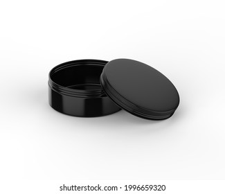 Black Metallic Cosmetic Jar Mockup, Blank Aluminium Round Tin Box On Isolated White Background, 3d Illustration