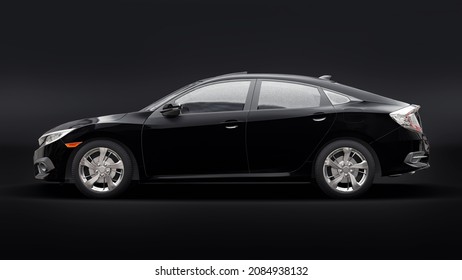 Black Mid-size Urban Family Sedan On A Black Uniform Background. 3d Rendering