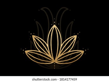 Black minimalistic abstract background. Business presentation, web banner backdrop. Lotus flower with golden effect.