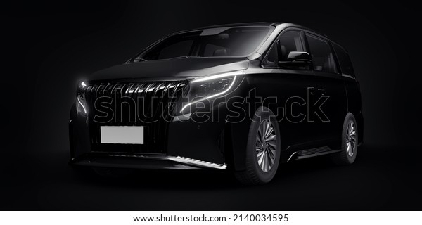 Black Minivan family city car. Premium\
Business Car. 3D\
illustration.