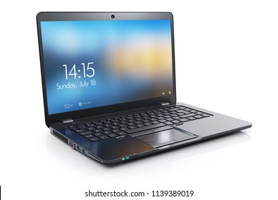 Black modern laptop with open display. 3d render, Isolated on white background
