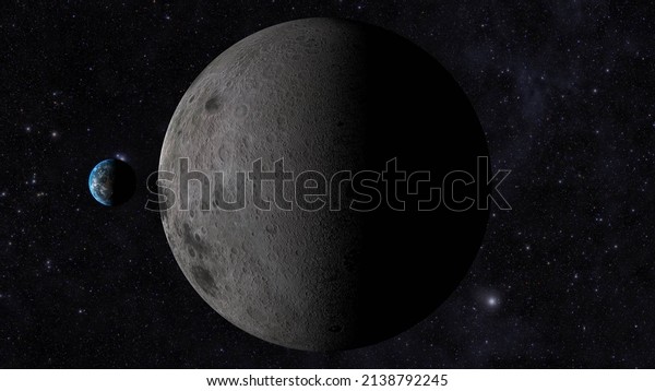 black moon ,Moon at Last\
Quarter , view from the dark side of the moon , 3d rendering\
illustration