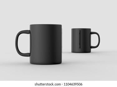 Black Mug Mock Up Isolated On Light Gray Background. 3D Illustration
