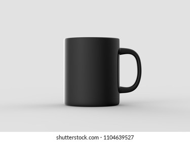 Black mug mock up isolated on light gray background. 3D illustration