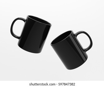 Black Mug Mockup, Two Mug 3d Rendering