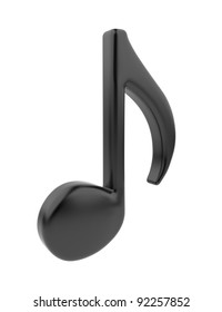 Black Musical Note 3D. Icon Isolated On White Background