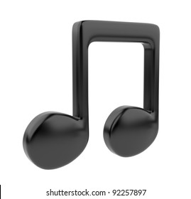 Black Musical Note 3D. Icon Isolated On White Background