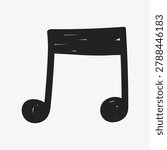 Black musical note icon with a simple, hand-drawn style on a white background, representing music, sound, and creativity.
