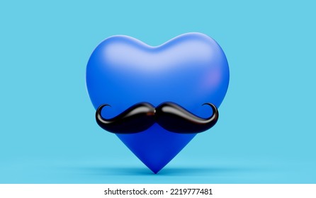 Black mustache facial hair with a blue heart shape. Cancer awareness. 3D Rendering. 3D Illustration - Powered by Shutterstock