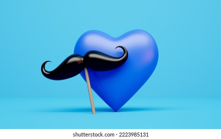 Black mustache facial hair with a blue heart shape. Cancer awareness. 3D Rendering. 3D Illustration - Powered by Shutterstock