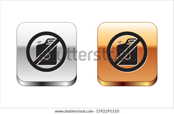 Black No canister\
for gasoline icon isolated on white background. Diesel gas icon.\
Silver-gold square button.\
