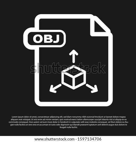 Black OBJ file document. Download obj button icon isolated on black background. OBJ file symbol.  