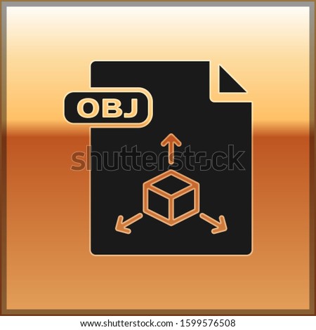 Black OBJ file document. Download obj button icon isolated on gold background. OBJ file symbol.  