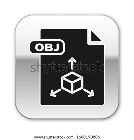 Black OBJ file document. Download obj button icon isolated on white background. OBJ file symbol. Silver square button. 
