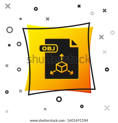 Black OBJ file document. Download obj button icon isolated on white background. OBJ file symbol. Yellow square button. 