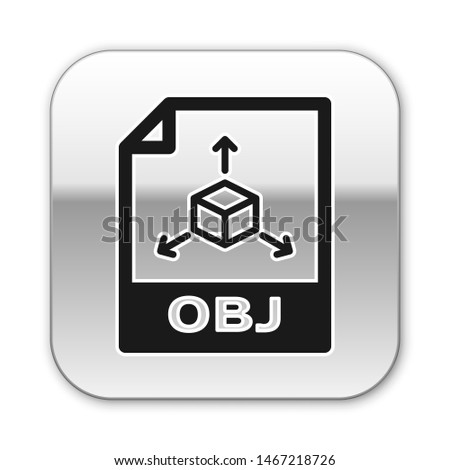 Black OBJ file document icon. Download obj button icon isolated on white background. OBJ file symbol. Silver square button
