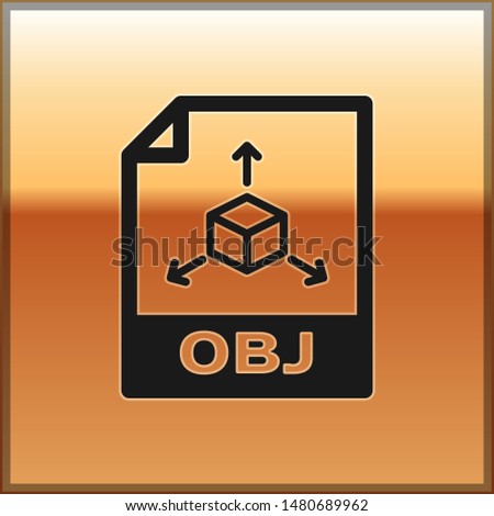 Black OBJ file document icon. Download obj button icon isolated on gold background. OBJ file symbol